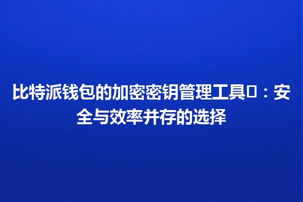 比特派钱包的加密密钥管理工具🛡️💎：安全与效率并存的选择