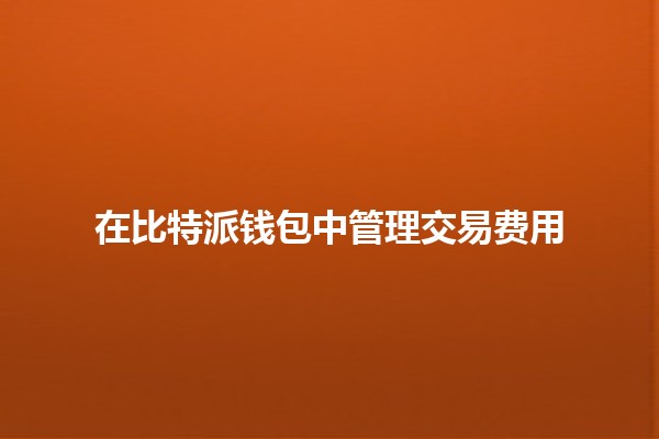 在比特派钱包中管理交易费用💰💡