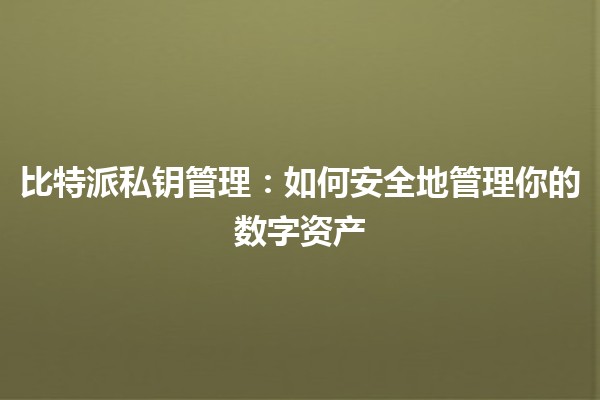 比特派私钥管理：如何安全地管理你的数字资产