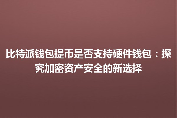 比特派钱包提币是否支持硬件钱包：探究加密资产安全的新选择