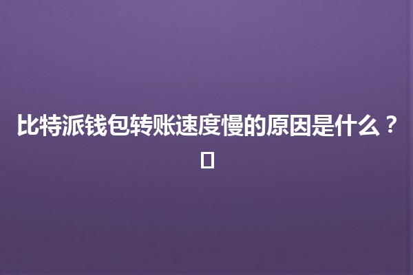 比特派钱包转账速度慢的原因是什么？💰⚡️